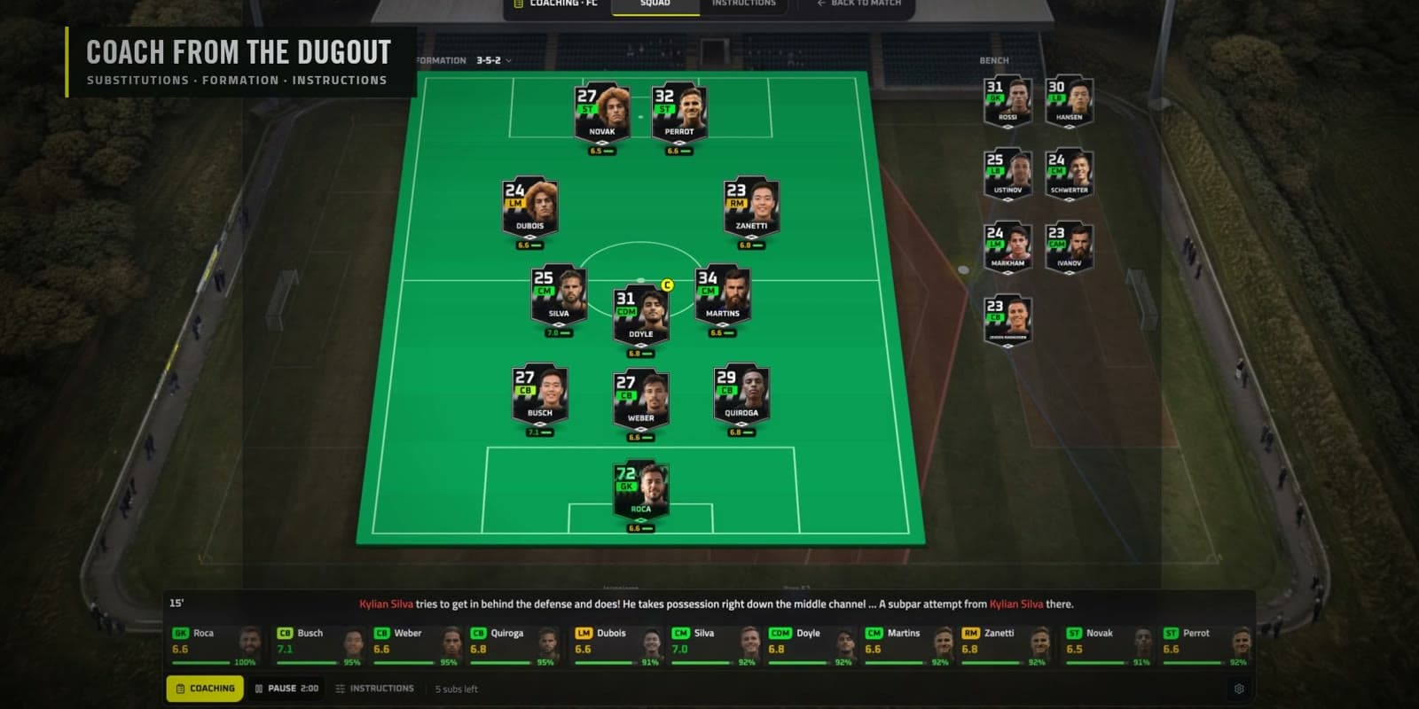 Coaching from the dugout: your XI, your bench and your instructions, mid-match